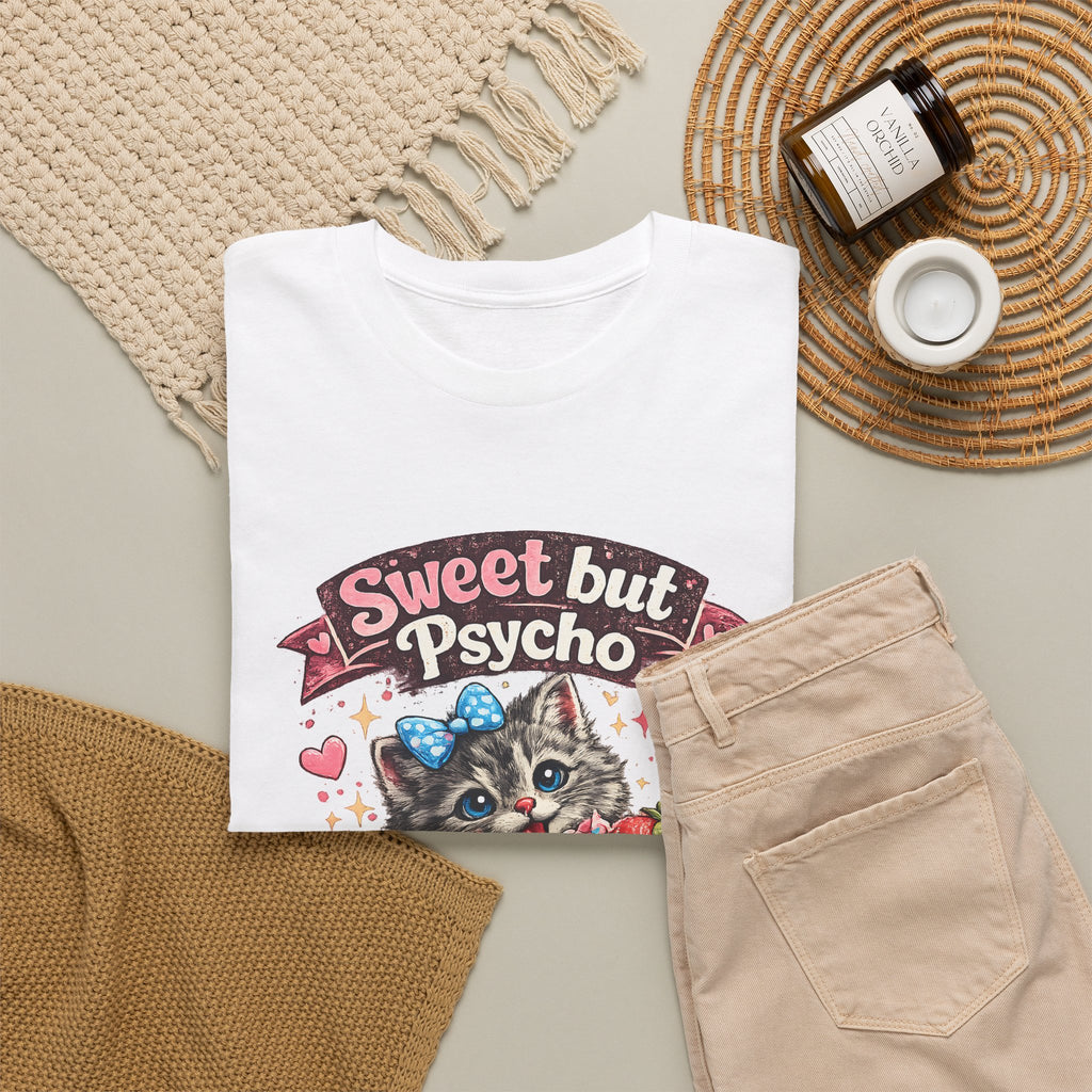 “Sweet But Psycho” T-Shirt – Cute Funny Kawaii Cat Graphic Tee