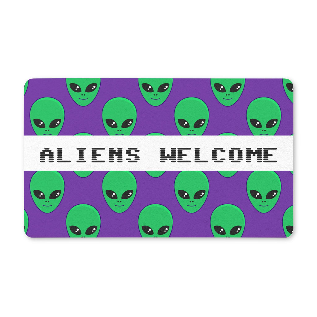 Aliens Welcome Doormat – Green Alien & Purple Space Entryway Mat