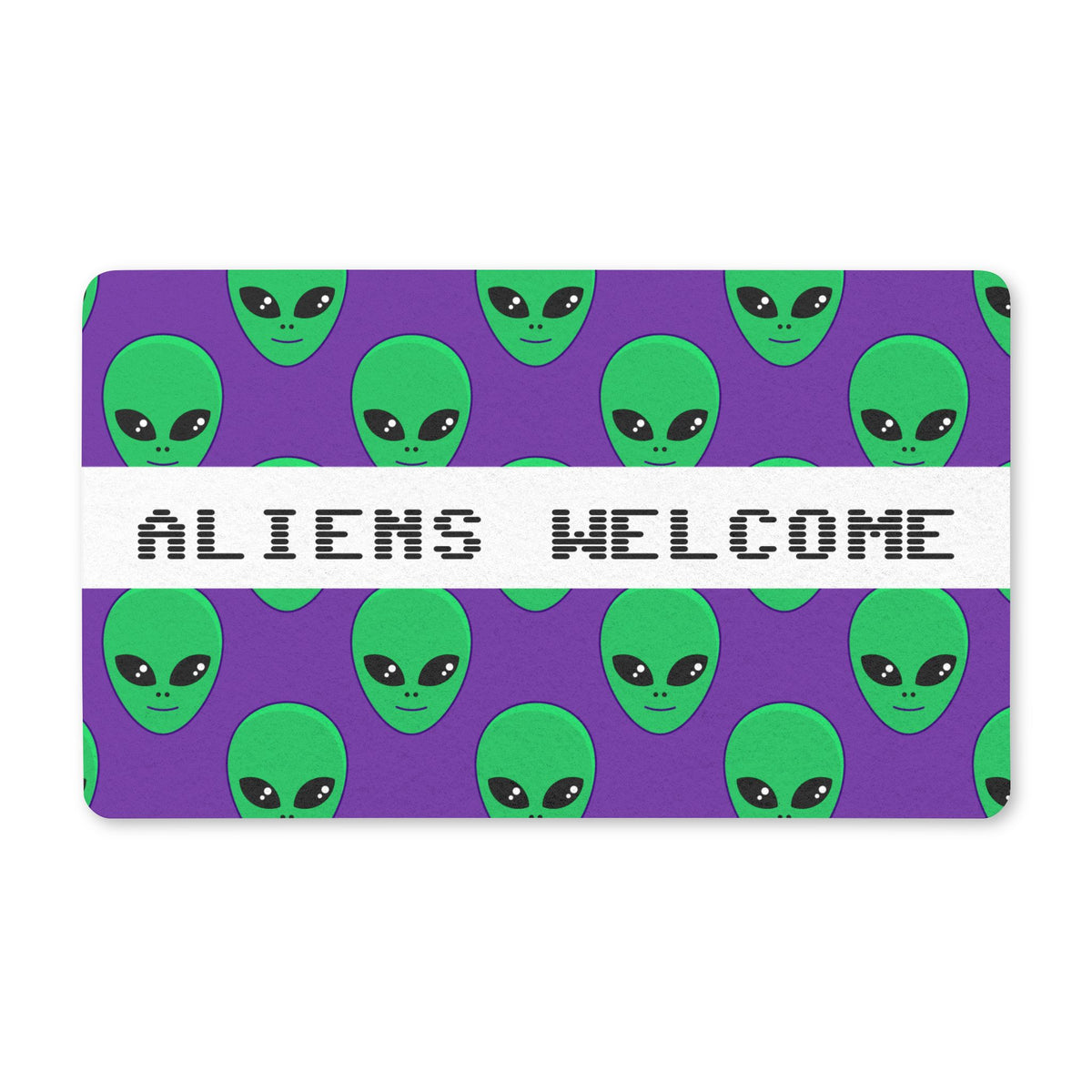 Aliens Welcome Doormat – Green Alien & Purple Space Entryway Mat