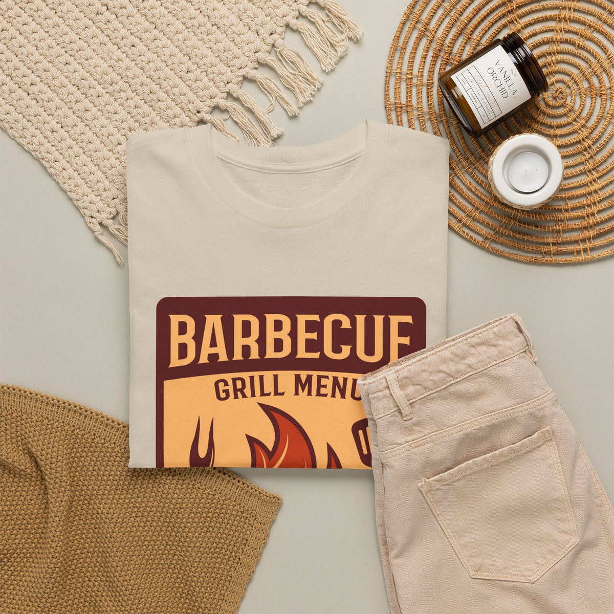 BBQ Grill Menu T-Shirt – Flames & Grilling Utensils Graphic Tee