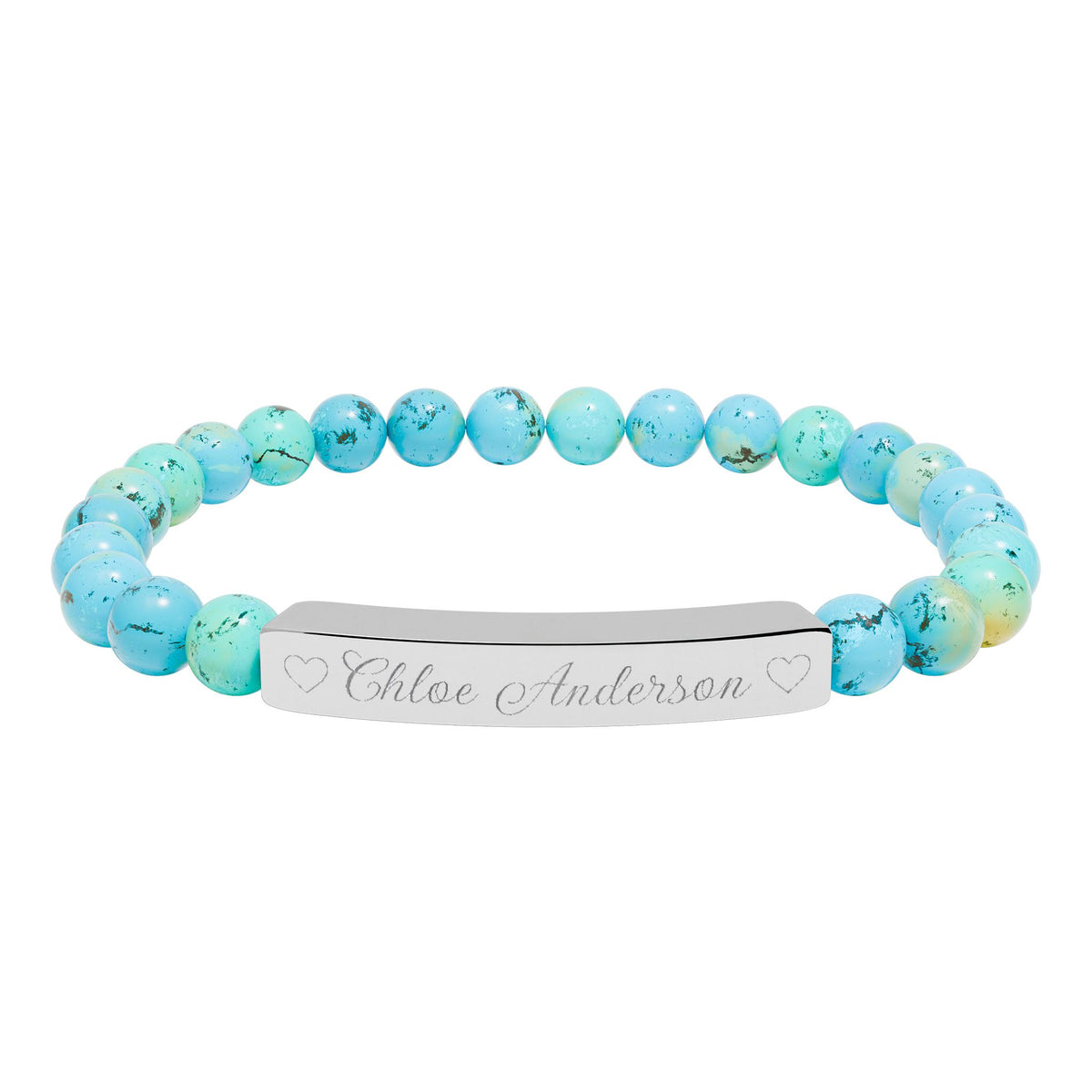 Personalized Natural Stone Bracelet – Custom Name & Hearts
