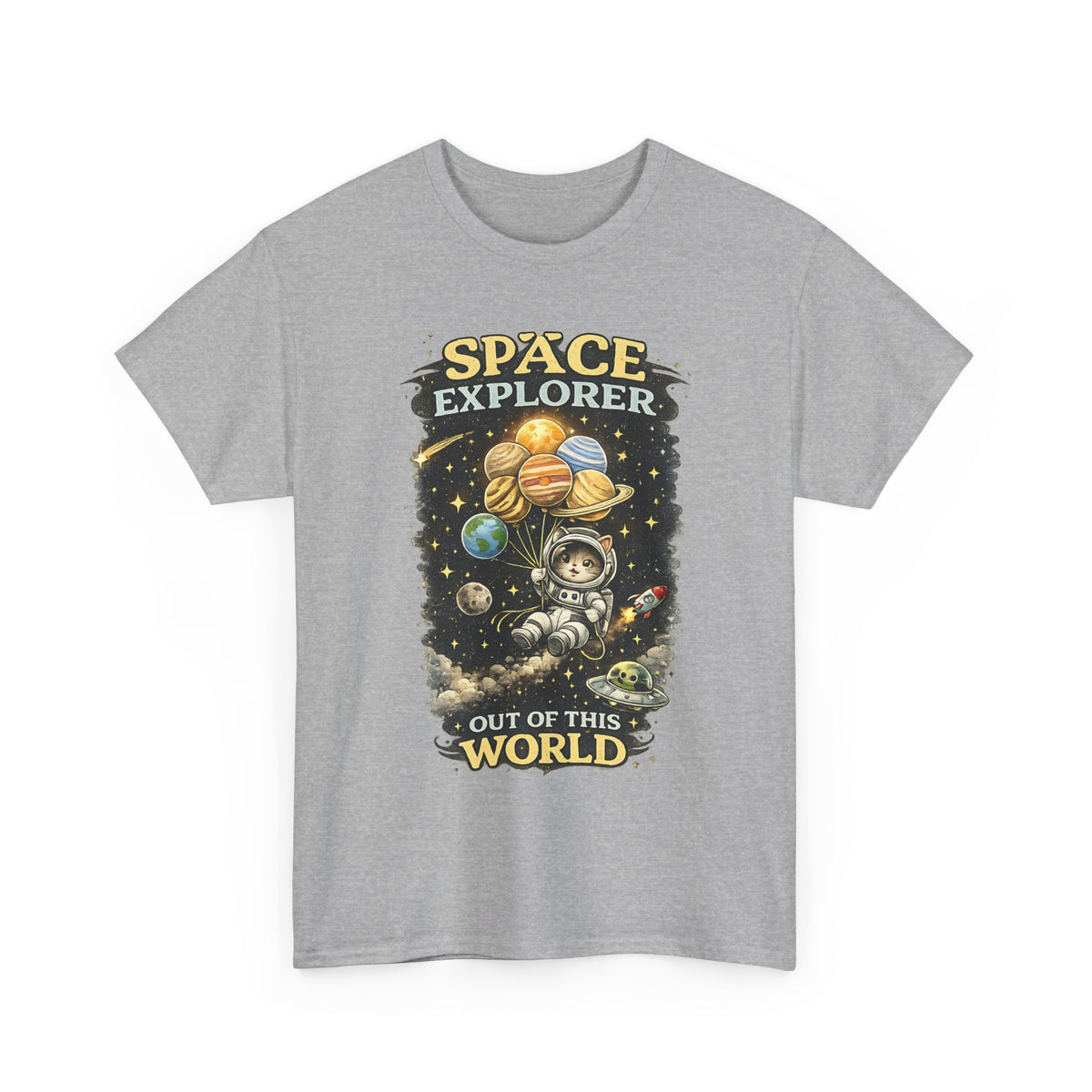 Space Explorer T-Shirt – Astronaut, Galaxy & Planets Graphic Tee