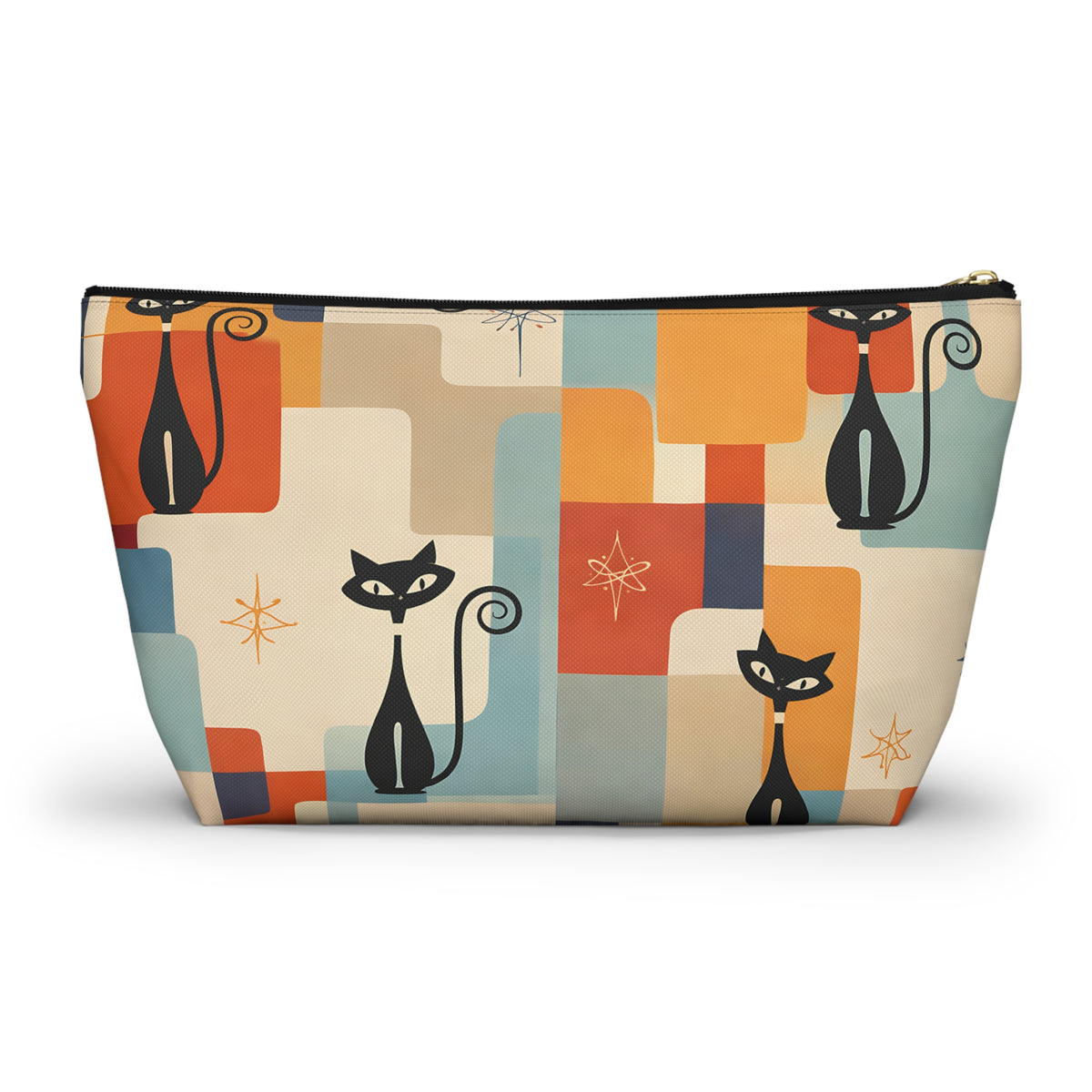 Retro Black Cat Pouch – Mid-Century Modern Print