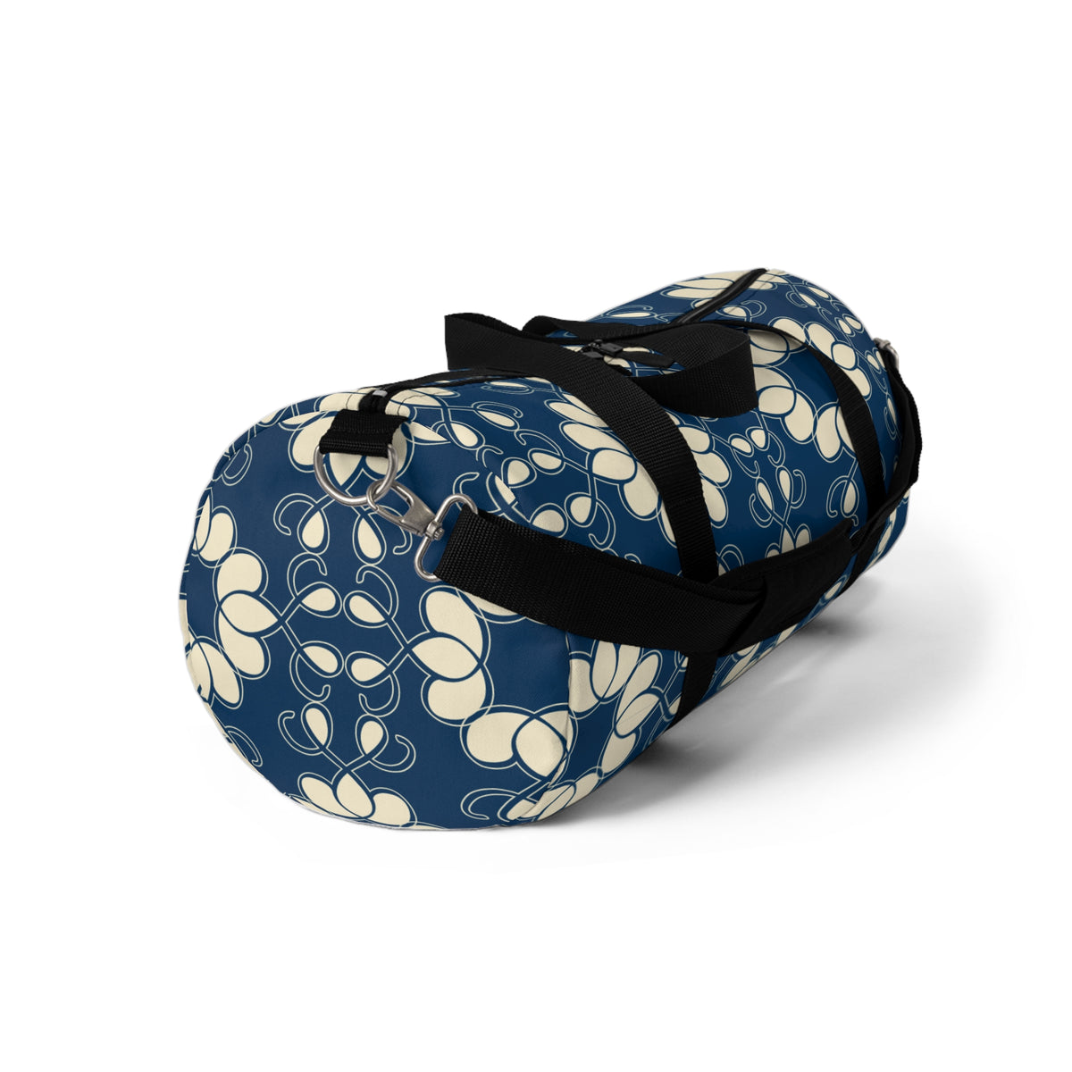 Retro Floral Duffel Bag – Navy Blue & Cream Flower Design