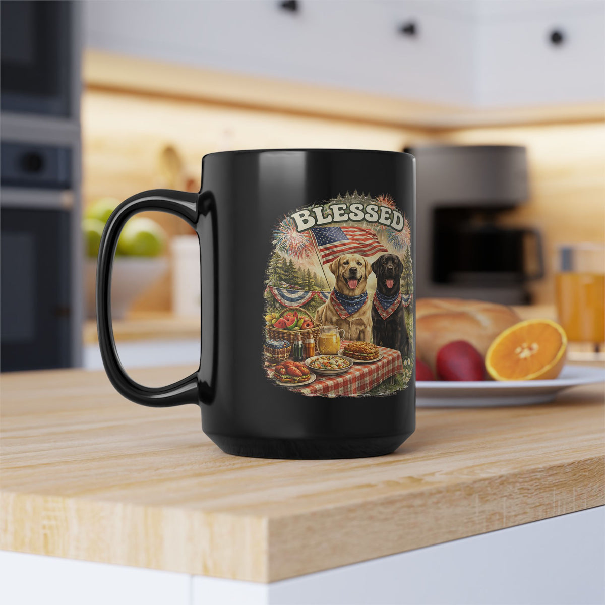 Blessed Patriotic Dog Mug American Flag Coffee Cup Faith USA Dog Lover Gift