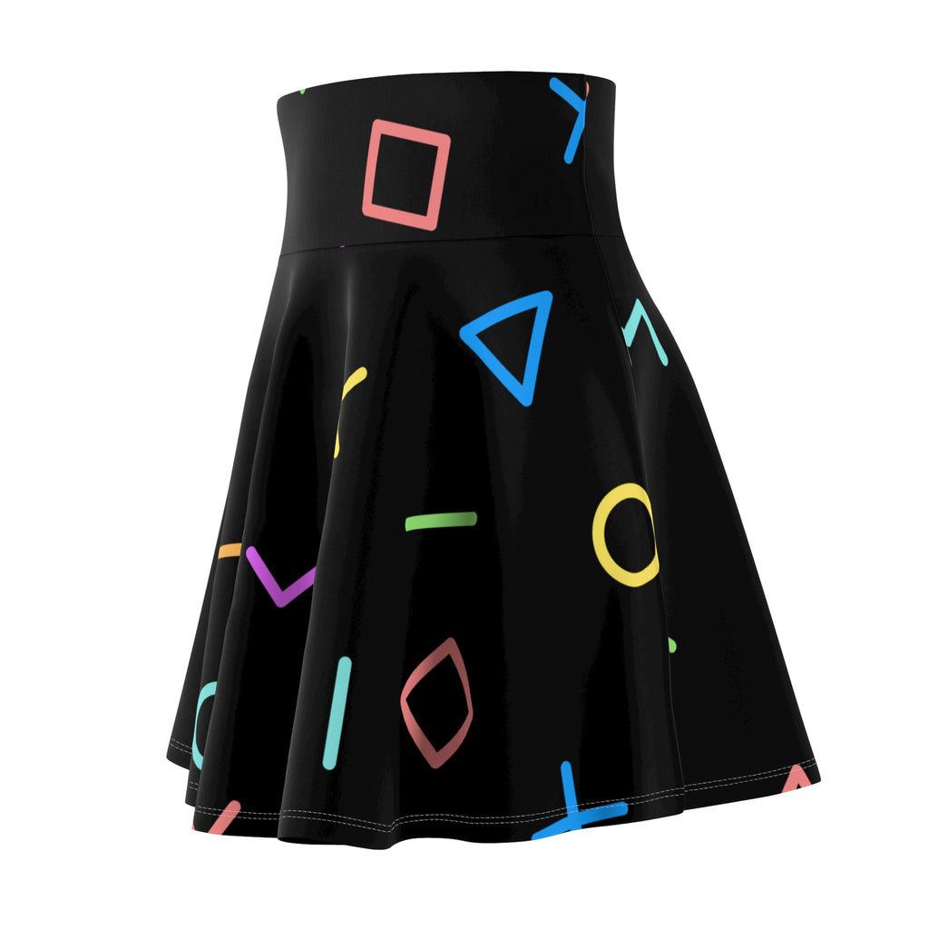 Retro Geometric Skater Skirt – Colorful 80s Pattern