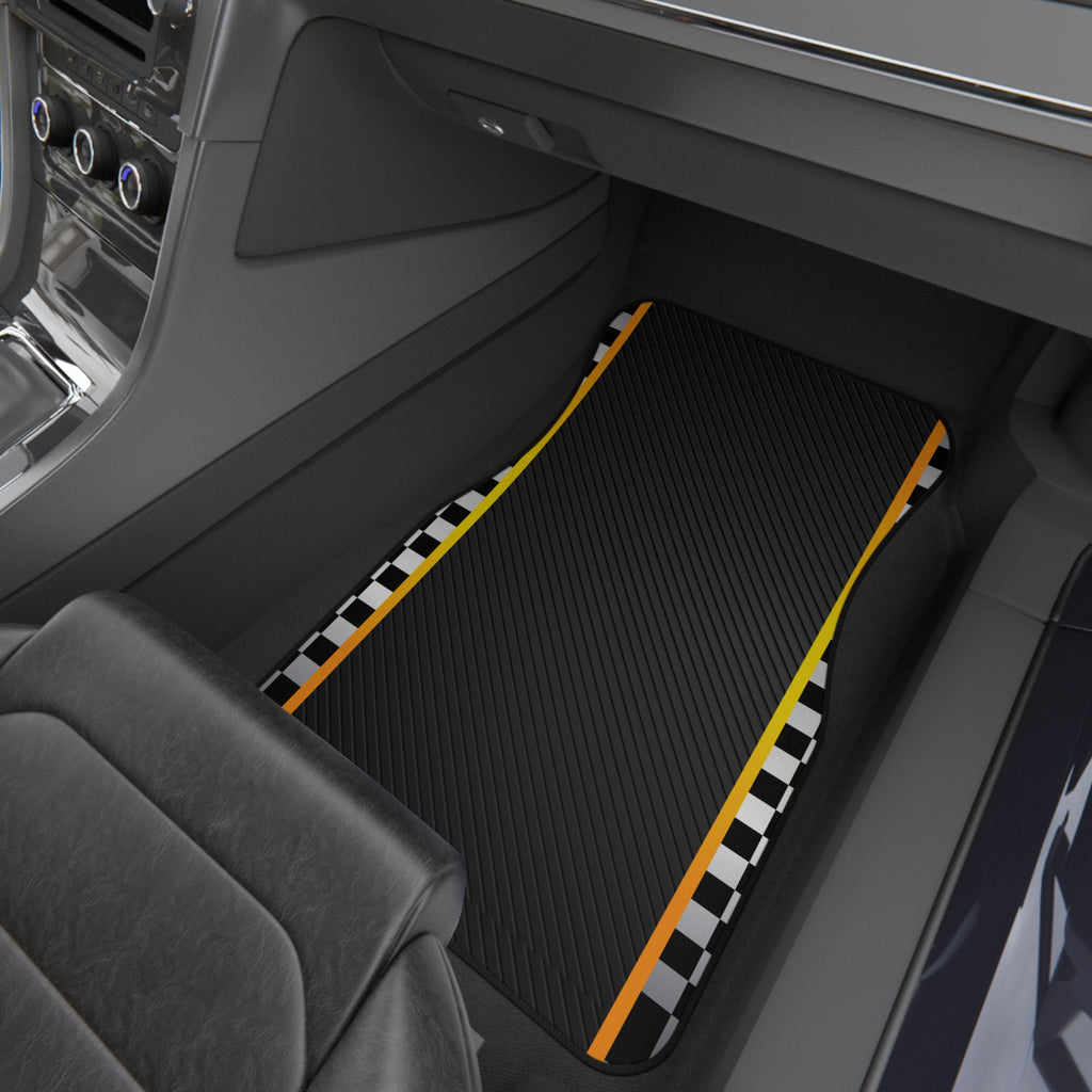 Black Checkered Racing Car Floor Mats – 4-Piece Set