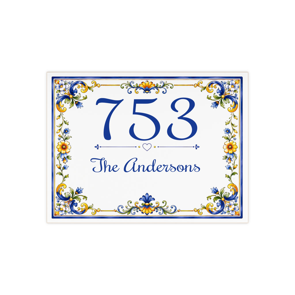 Personalized Ceramic House Number Plaque with Family Name – S22