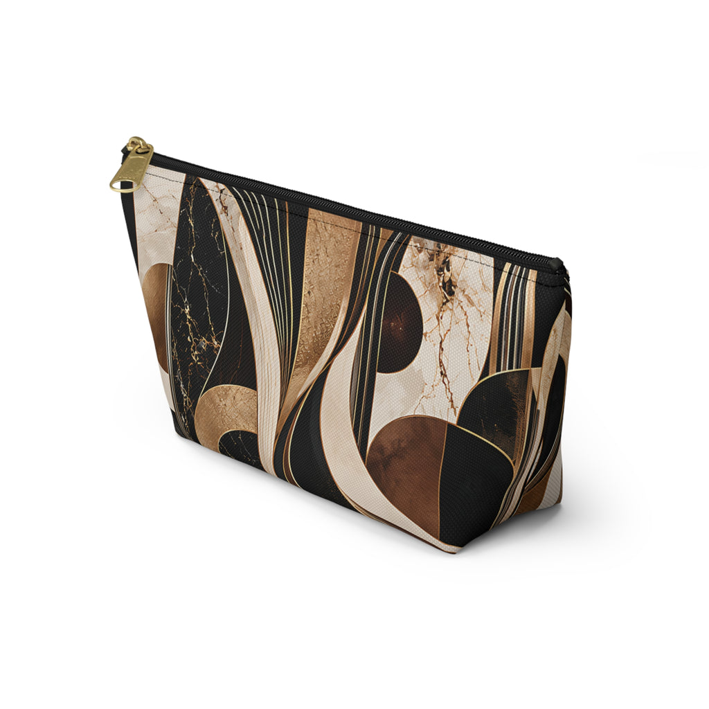 Modern Marble Pouch – Black, Gold & Neutral Abstract Print