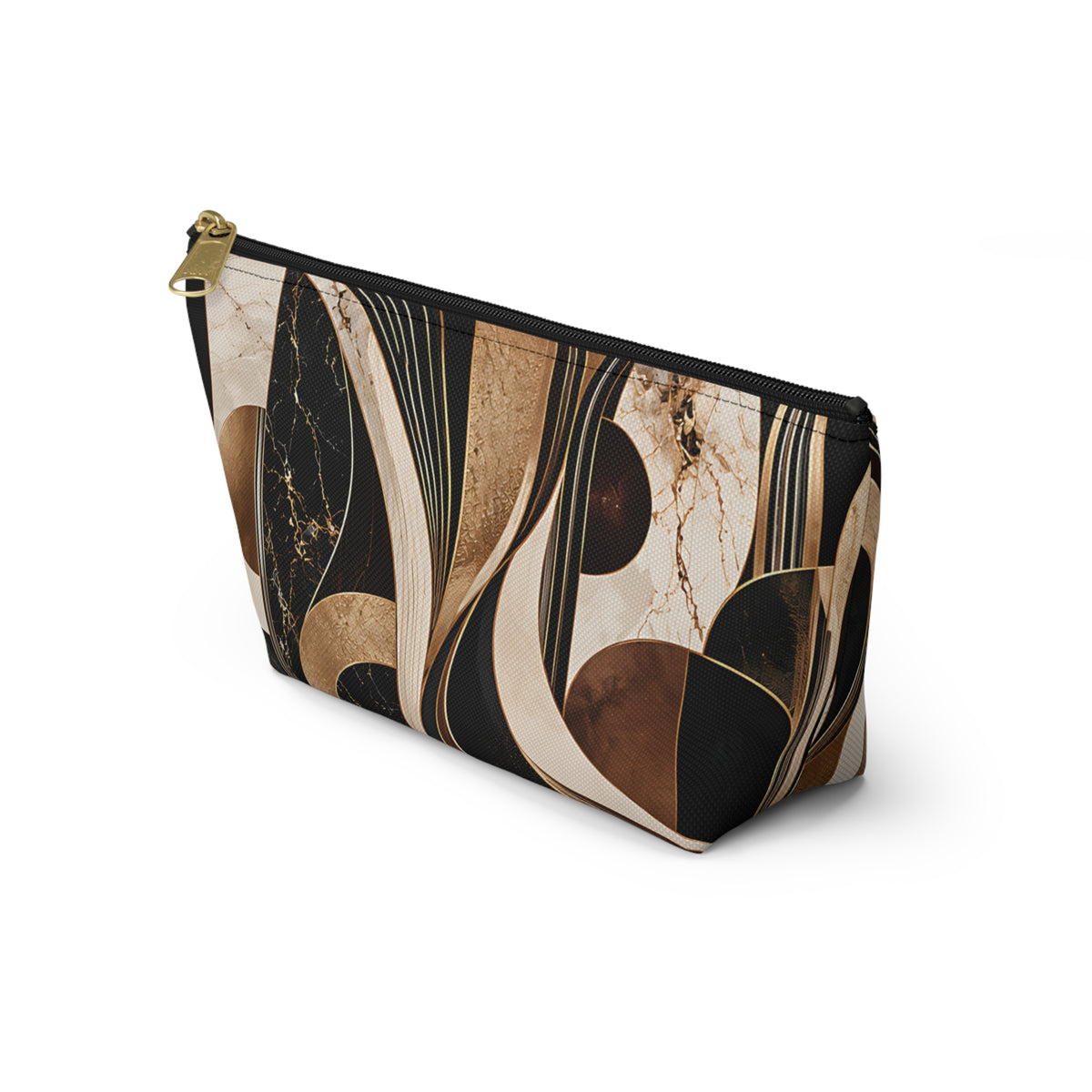 Modern Marble Pouch – Black, Gold & Neutral Abstract Print