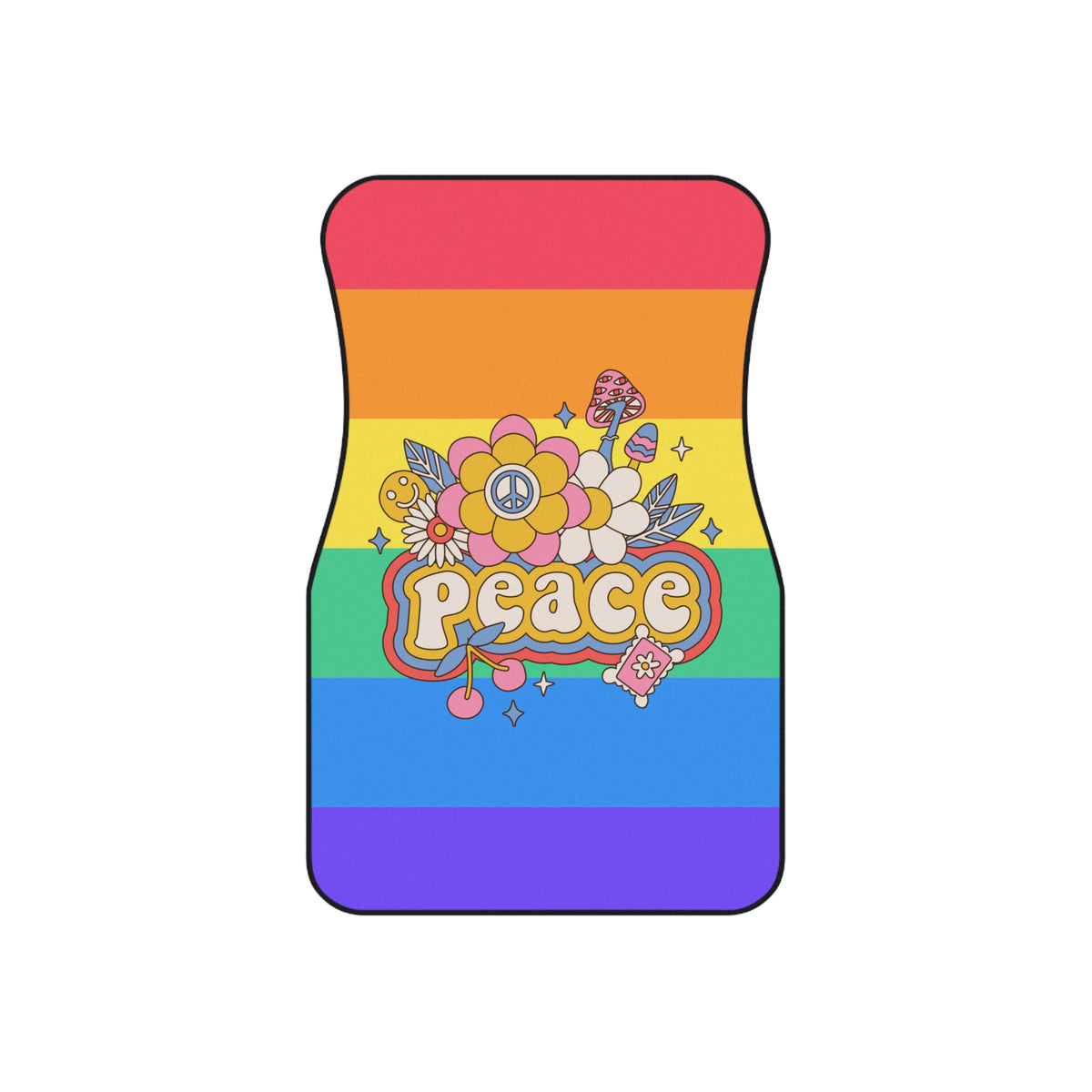 Rainbow Peace Car Floor Mats – Retro 4-Piece Set