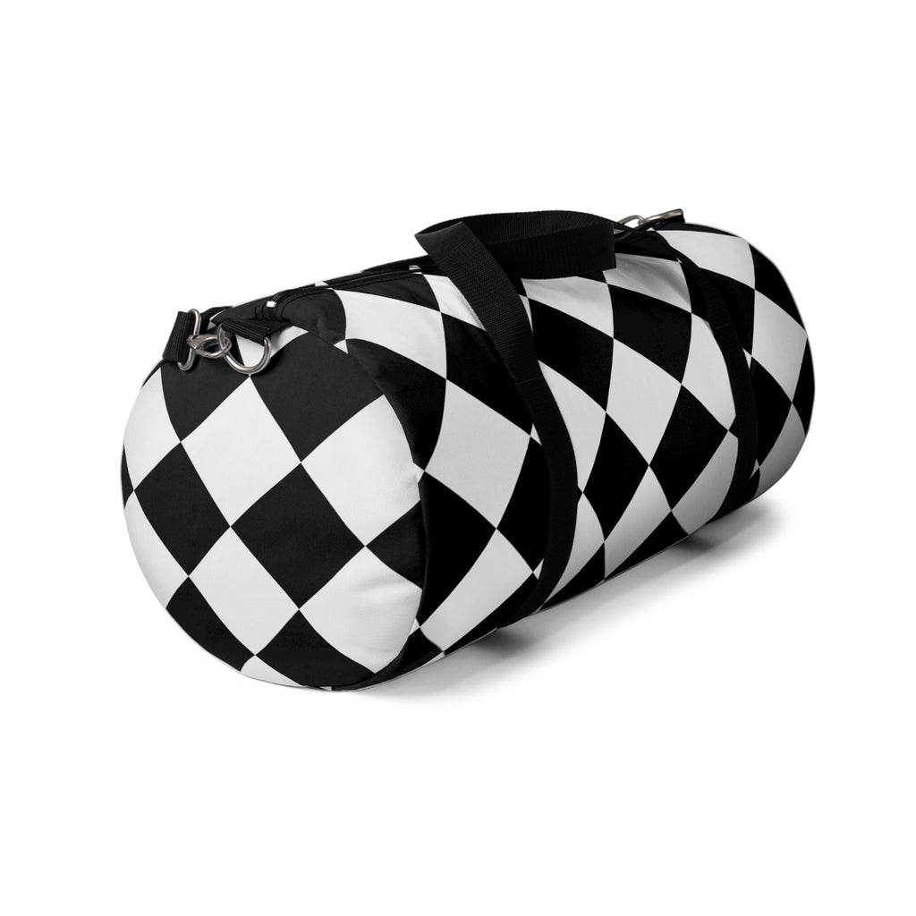 Black & White Geometric Duffel Bag – Diamond Pattern