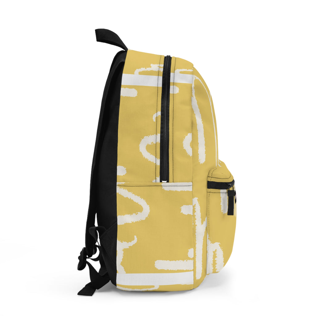 Yellow Abstract Backpack – Minimal Cream Doodle Graphic Backpack
