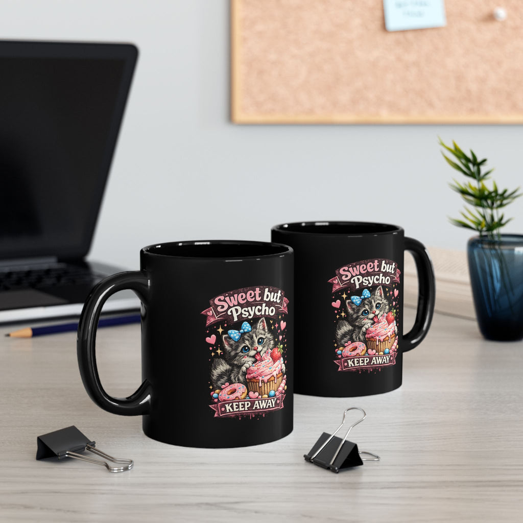 Sweet But Psycho Mug Cute Cat Coffee Cup Funny Kitty Humor Gift for Cat Lovers