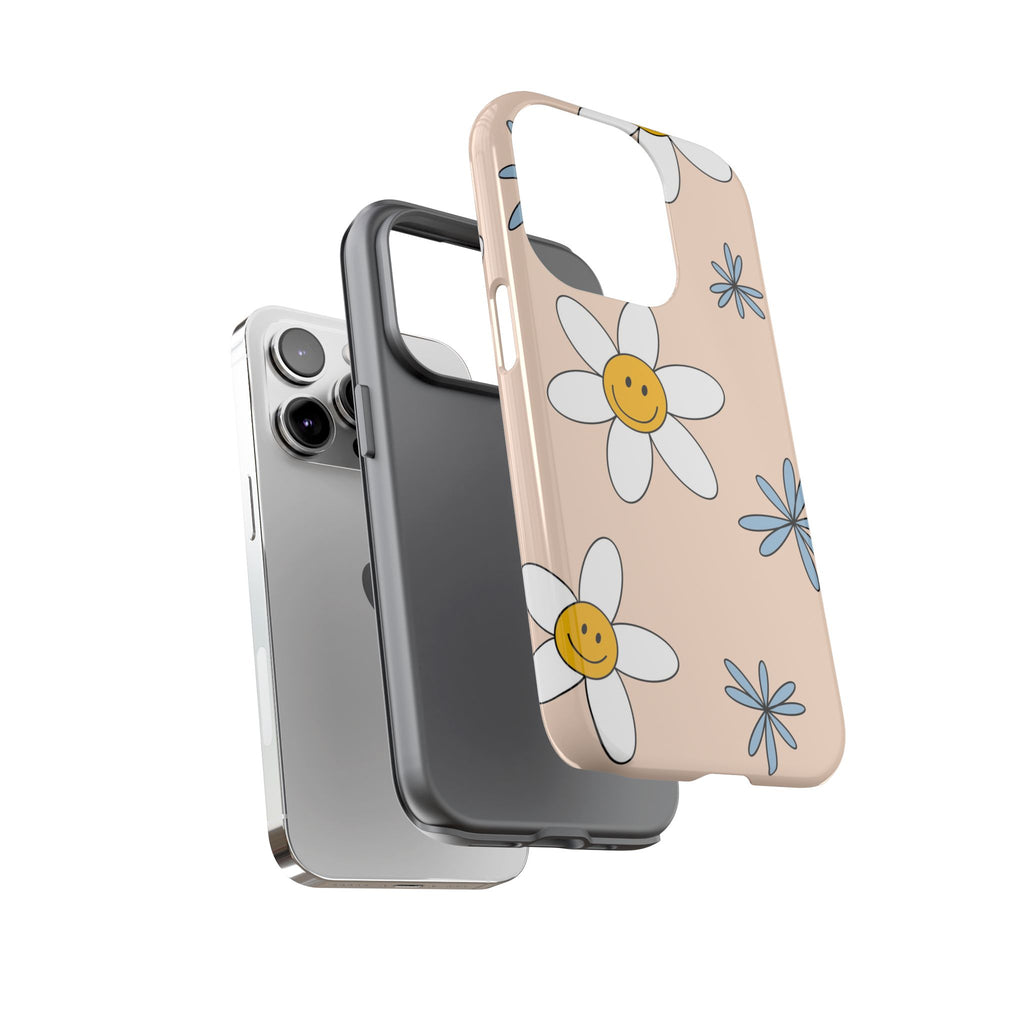 Smiley Daisy Tough Phone Case – Cute Retro Floral Design