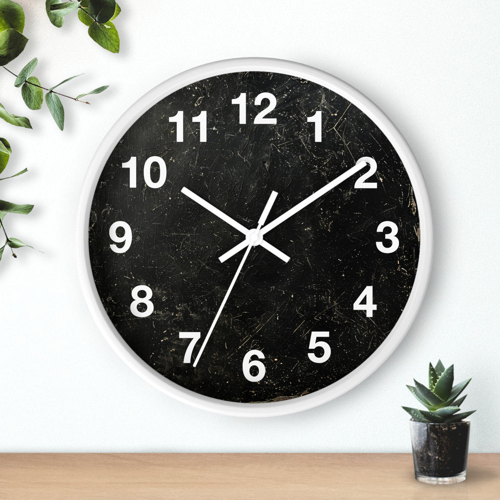 Distressed Black Marble Numbers Wall Clock | Modern Minimalist Timepiece