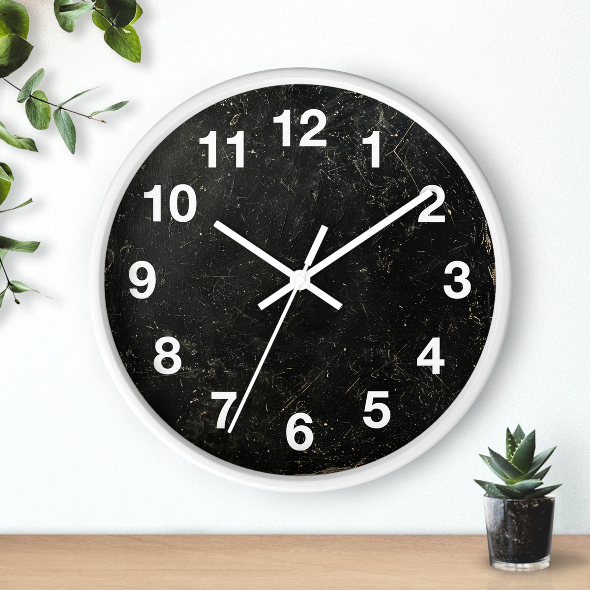 Distressed Black Marble Numbers Wall Clock | Modern Minimalist Timepiece