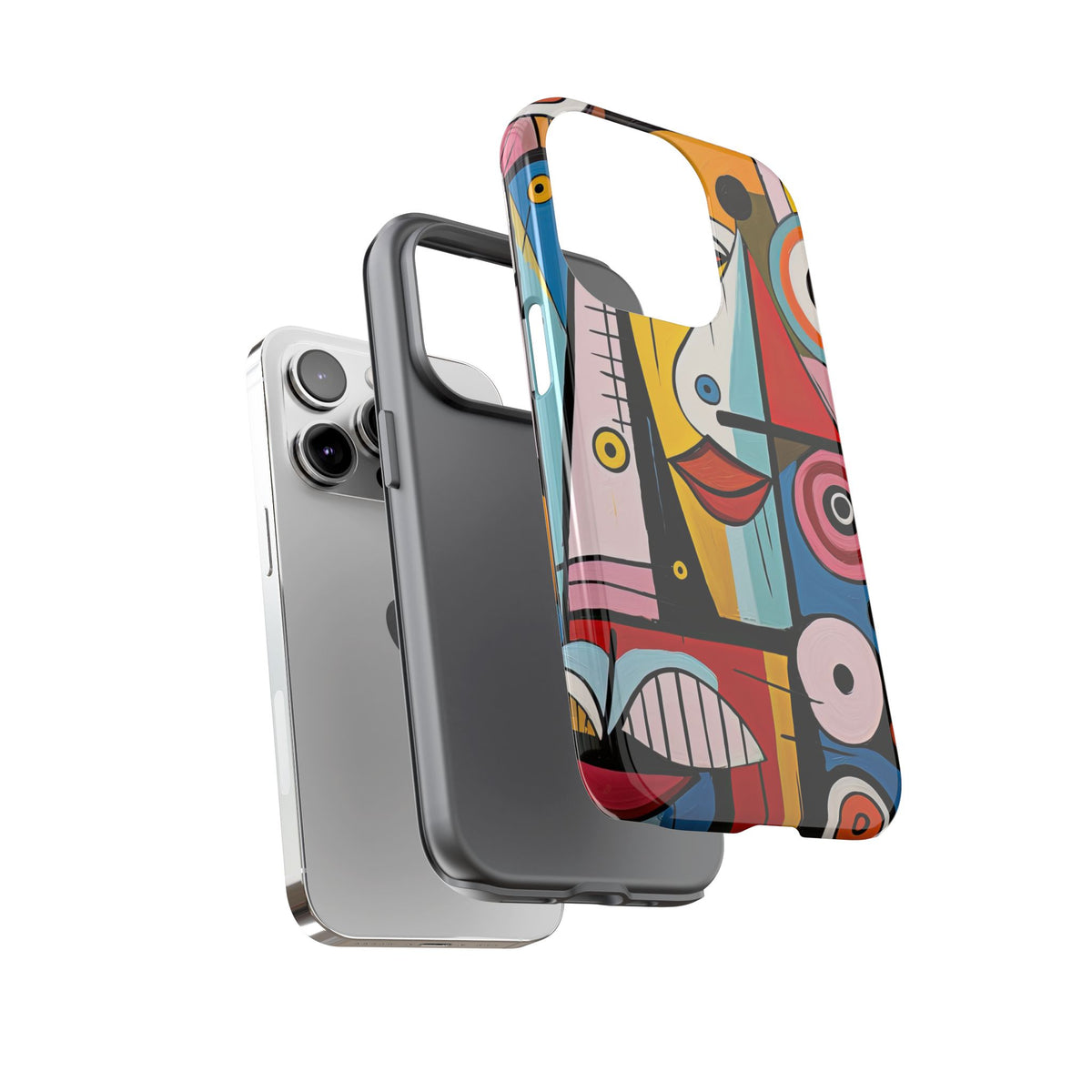 Colorful Abstract Art Tough Phone Case – Geometric Face Design