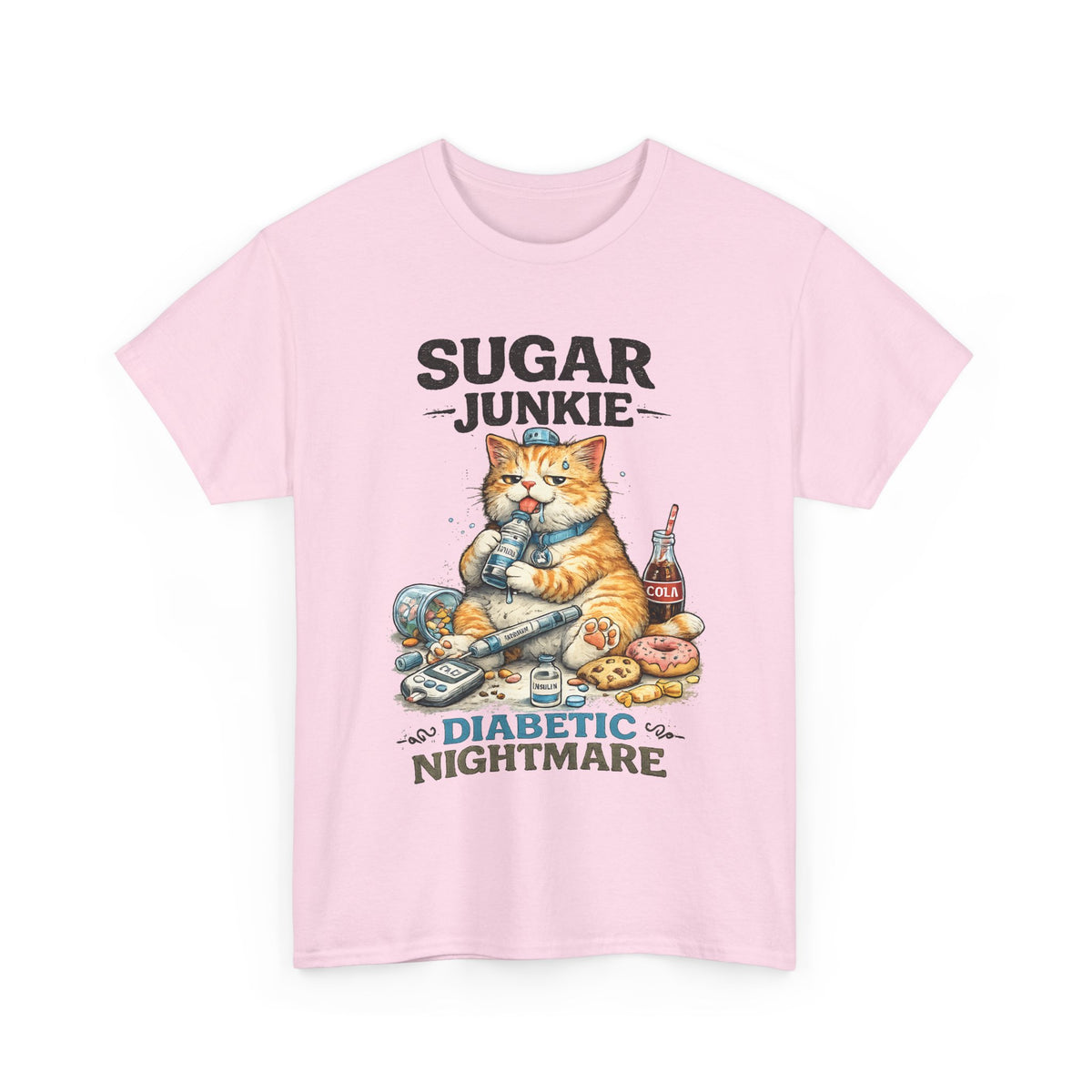 “Sugar Junkie – Diabetic Nightmare” T-Shirt – Funny Cat Graphic Tee
