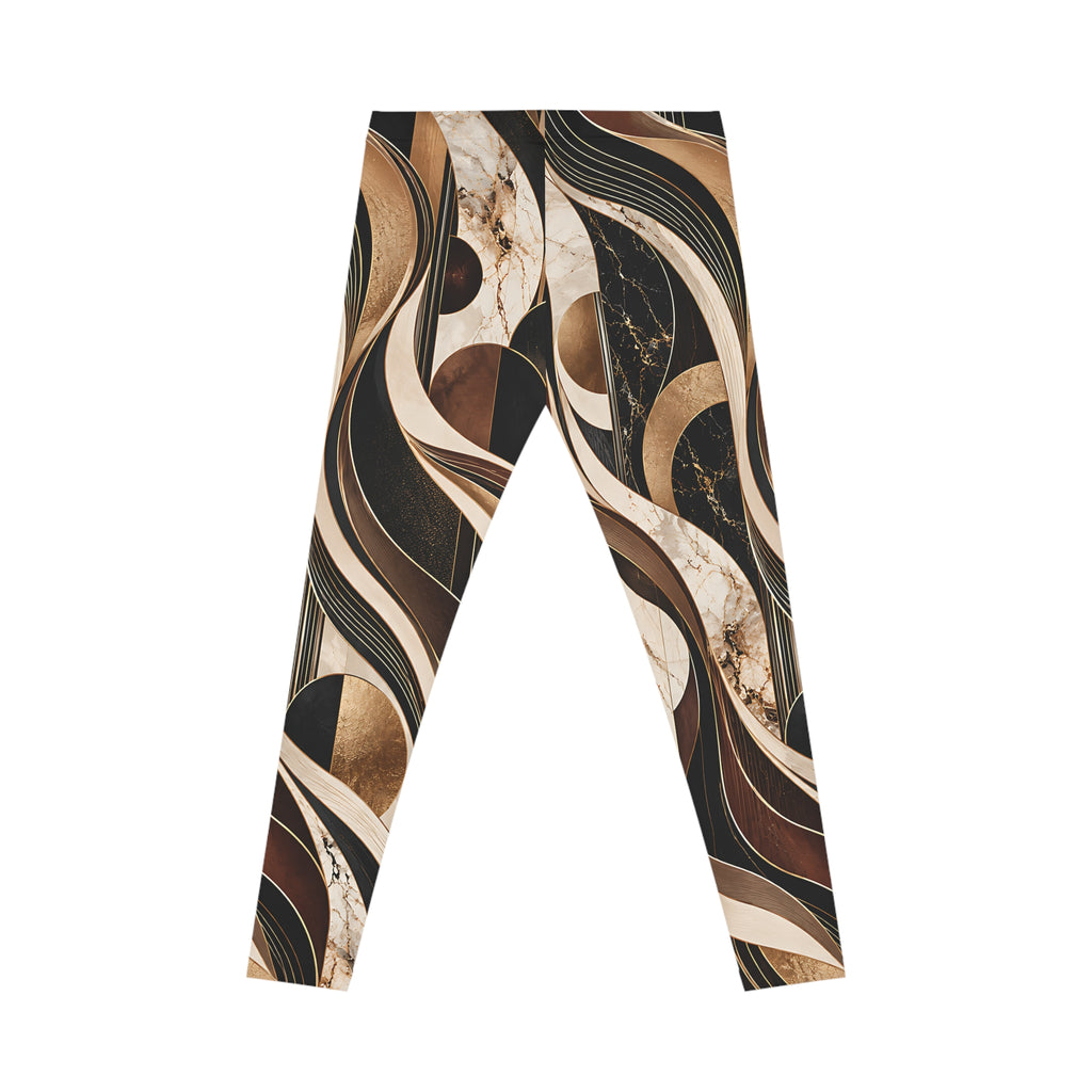 Luxury Marble Leggings – Black, Brown & Gold Abstract Print