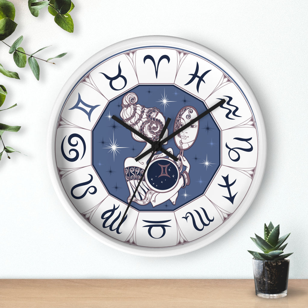 Gemini Zodiac Illustration Wall Clock | Astrological Signs Circle
