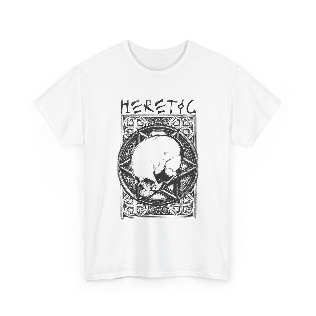 Heretic Skull T-Shirt – Gothic Pentagram Dark Graphic Tee