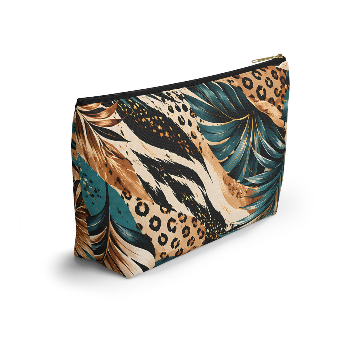 Tropical Botanical Pouch – Teal & Gold Leaf Print