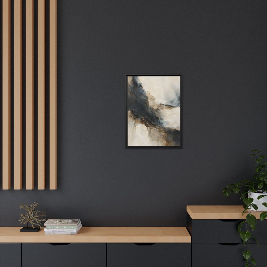 Neutral Abstract Framed Canvas – Black, Beige & Gold Modern Wall Art