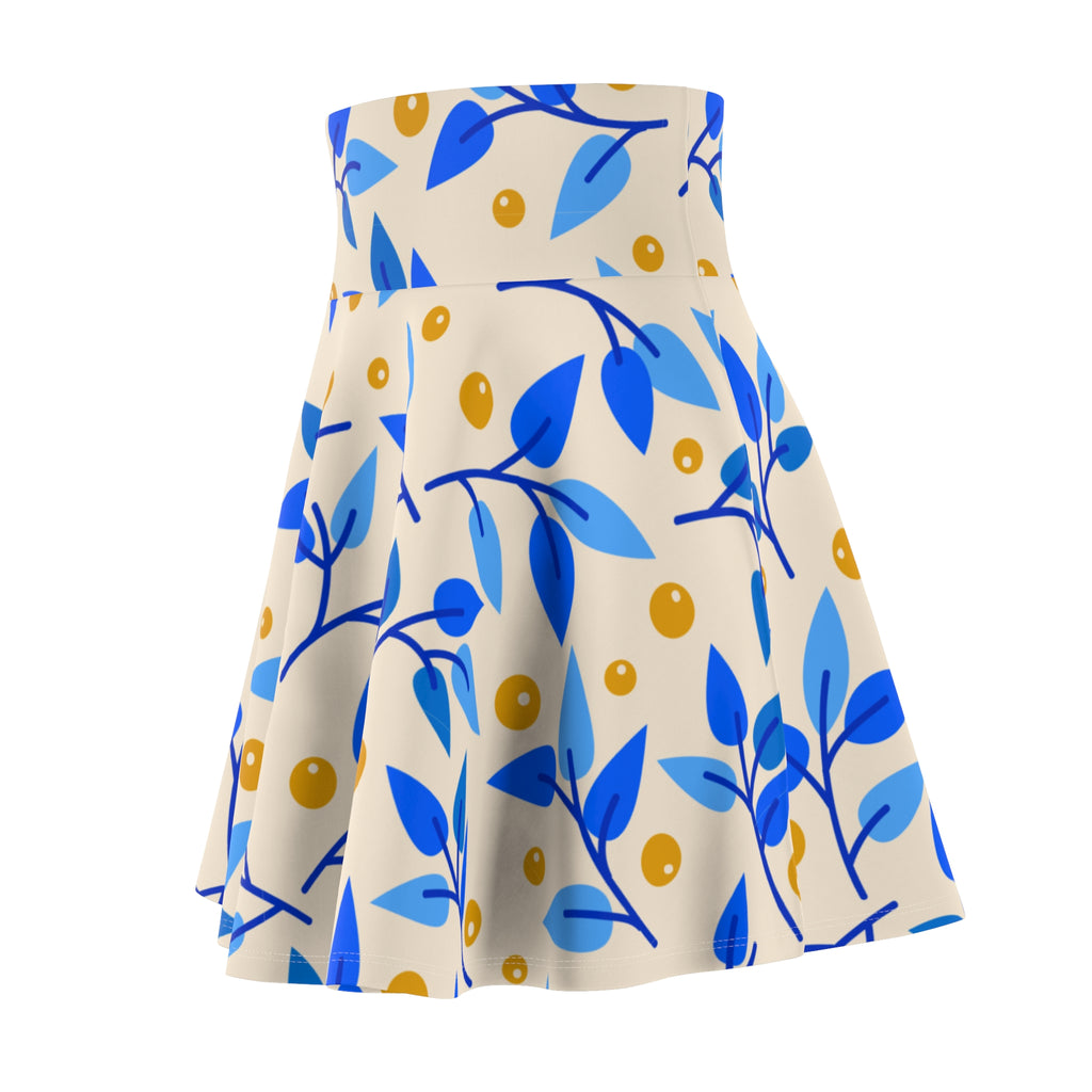 Blue Botanical Skater Skirt – Leaf Pattern