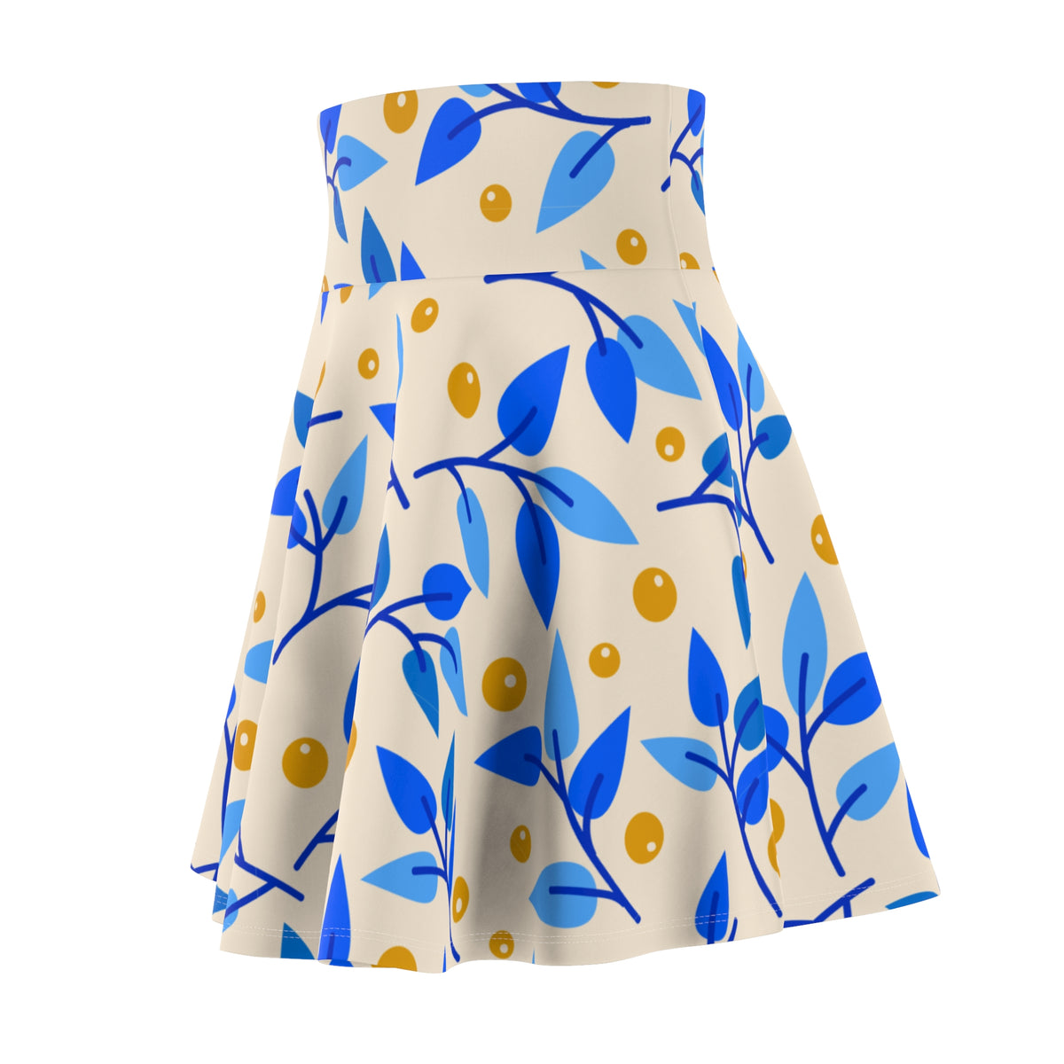 Blue Botanical Skater Skirt – Leaf Pattern