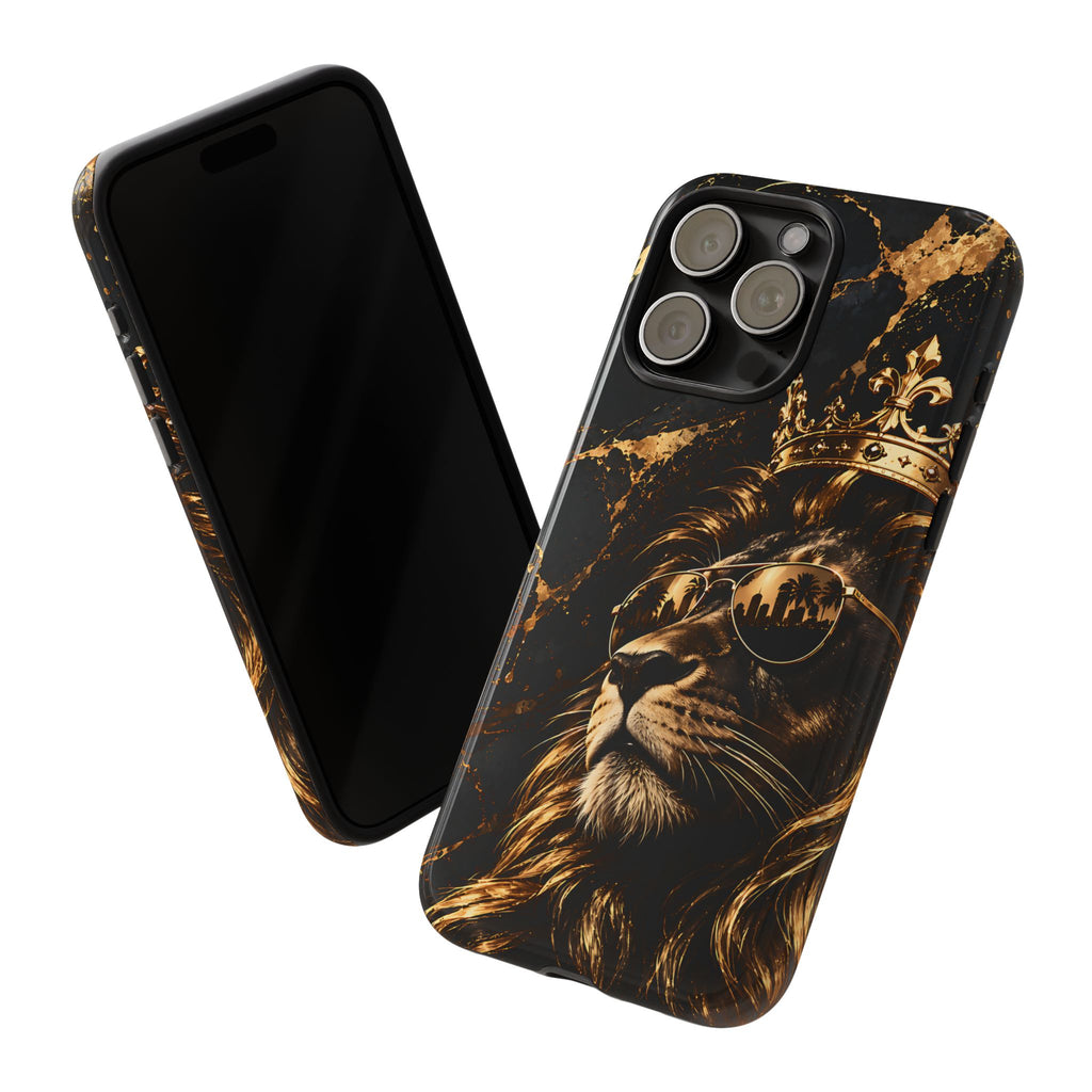 Crowned Lion Phone Case – Black & Gold Luxury Tough Case