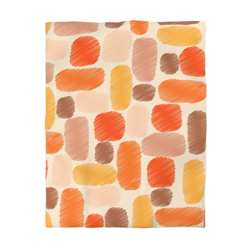 Abstract Brushstroke Squares Microfiber Duvet Cover | Autumn Ochre Terracotta Pattern