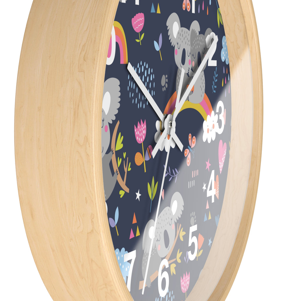 Koala Rainbows Pattern Wall Clock | Cute Nursery Animal Clock