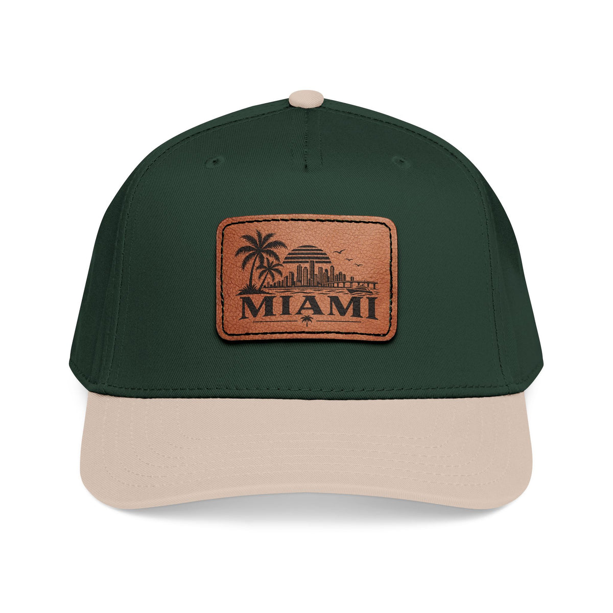 Miami Leather Patch Mid Profile Baseball Cap – Florida Palm Tree Hat