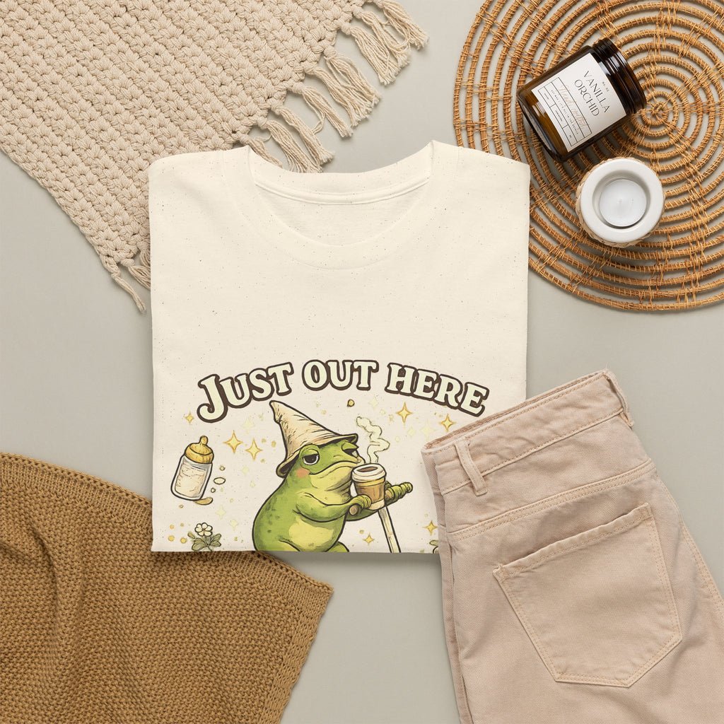 “Running on Caffeine & Mommin’” T-Shirt – Funny Mom Coffee & Frog Graphic Tee