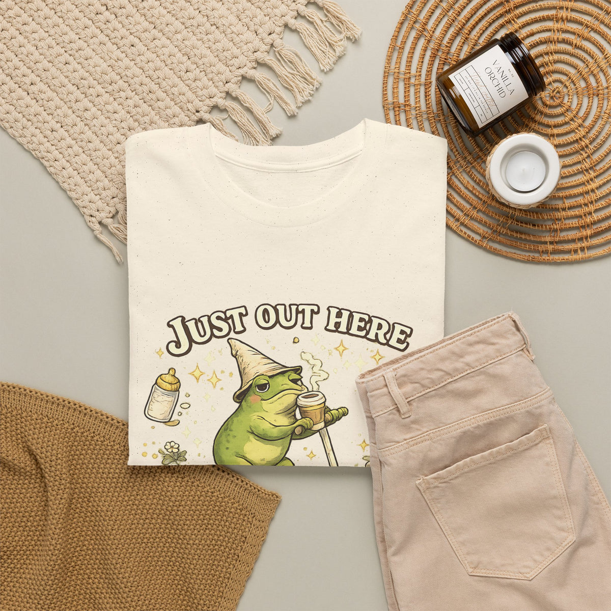 “Running on Caffeine & Mommin’” T-Shirt – Funny Mom Coffee & Frog Graphic Tee