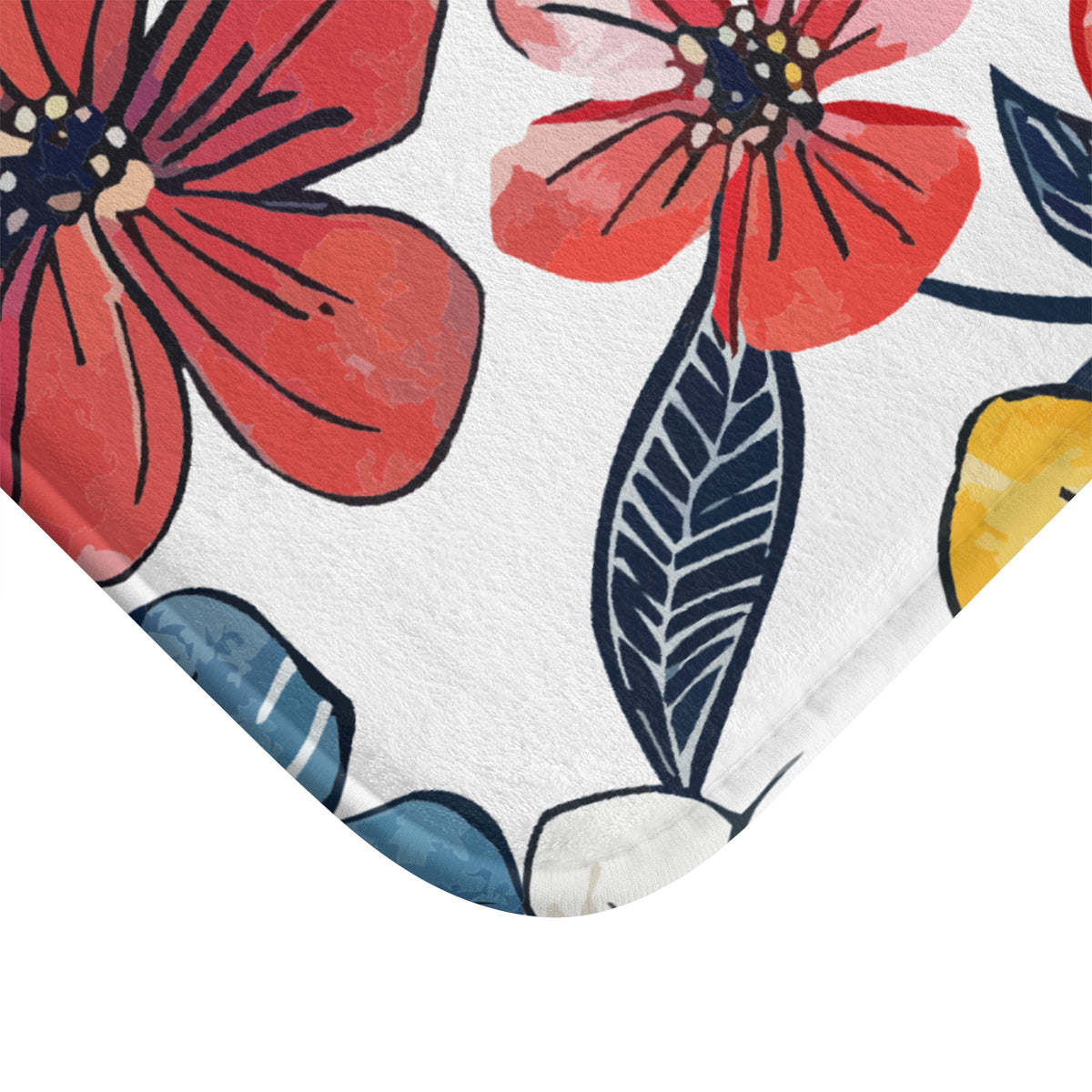 Colorful Floral Bath Mat – Modern Botanical Bathroom Decor