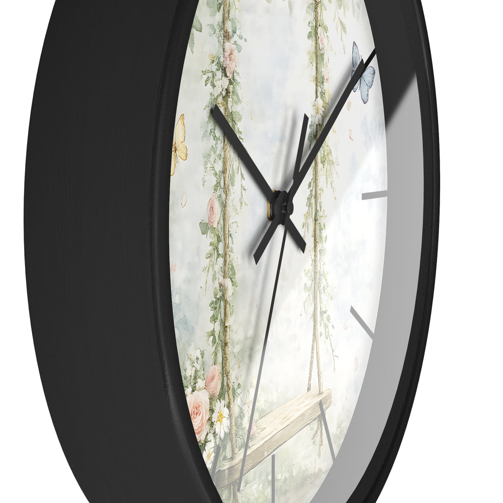 Floral Swing Illustration Wall Clock | Vintage Garden, Butterflies