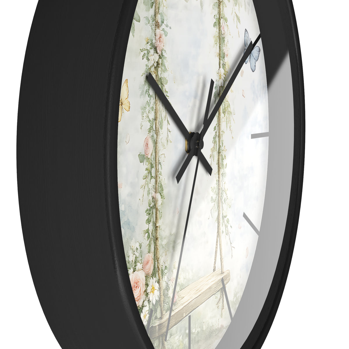 Floral Swing Illustration Wall Clock | Vintage Garden, Butterflies