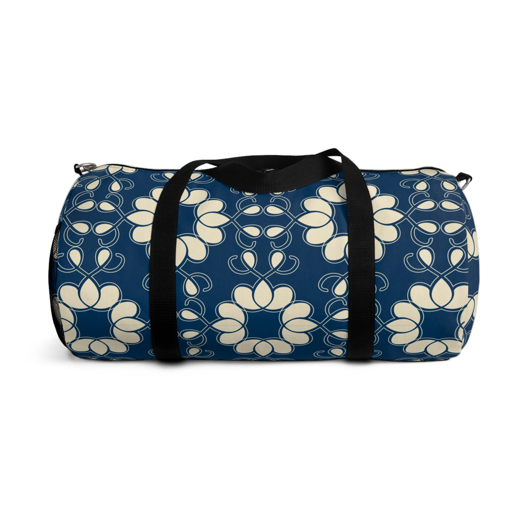 Retro Floral Duffel Bag – Navy Blue & Cream Flower Design