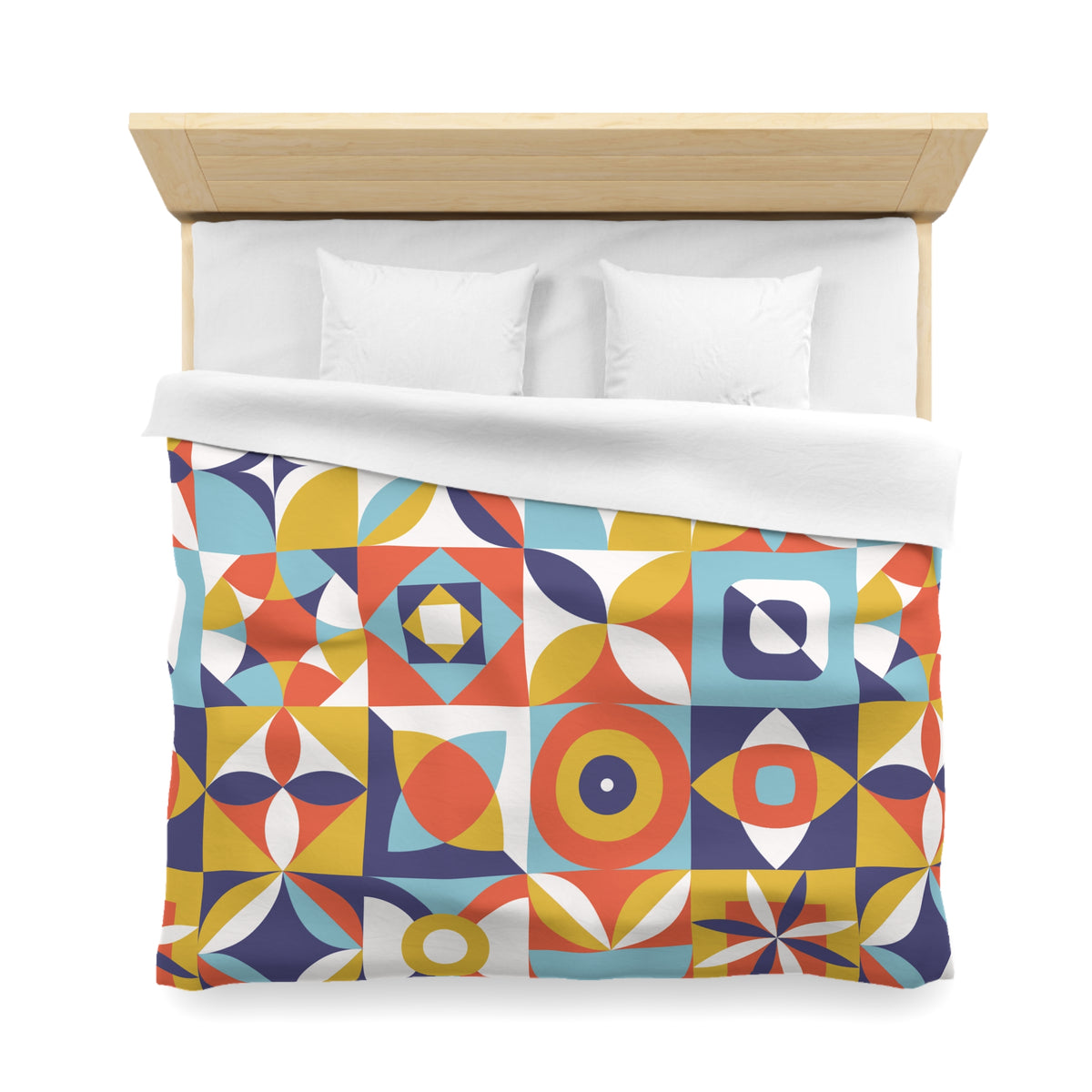 Geometric Retro Tile Pattern Microfiber Duvet Cover | Colorful Mid Century Design