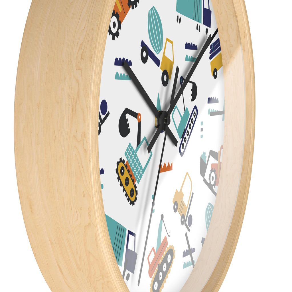 Construction Vehicles Wall Clock | Kids Diggers Excavator Pattern