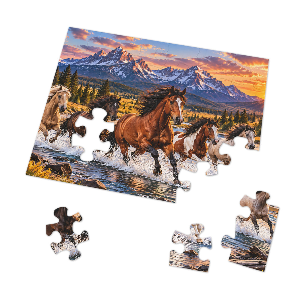 Wild Horses Puzzle – Mountain Landscape & Running Horses