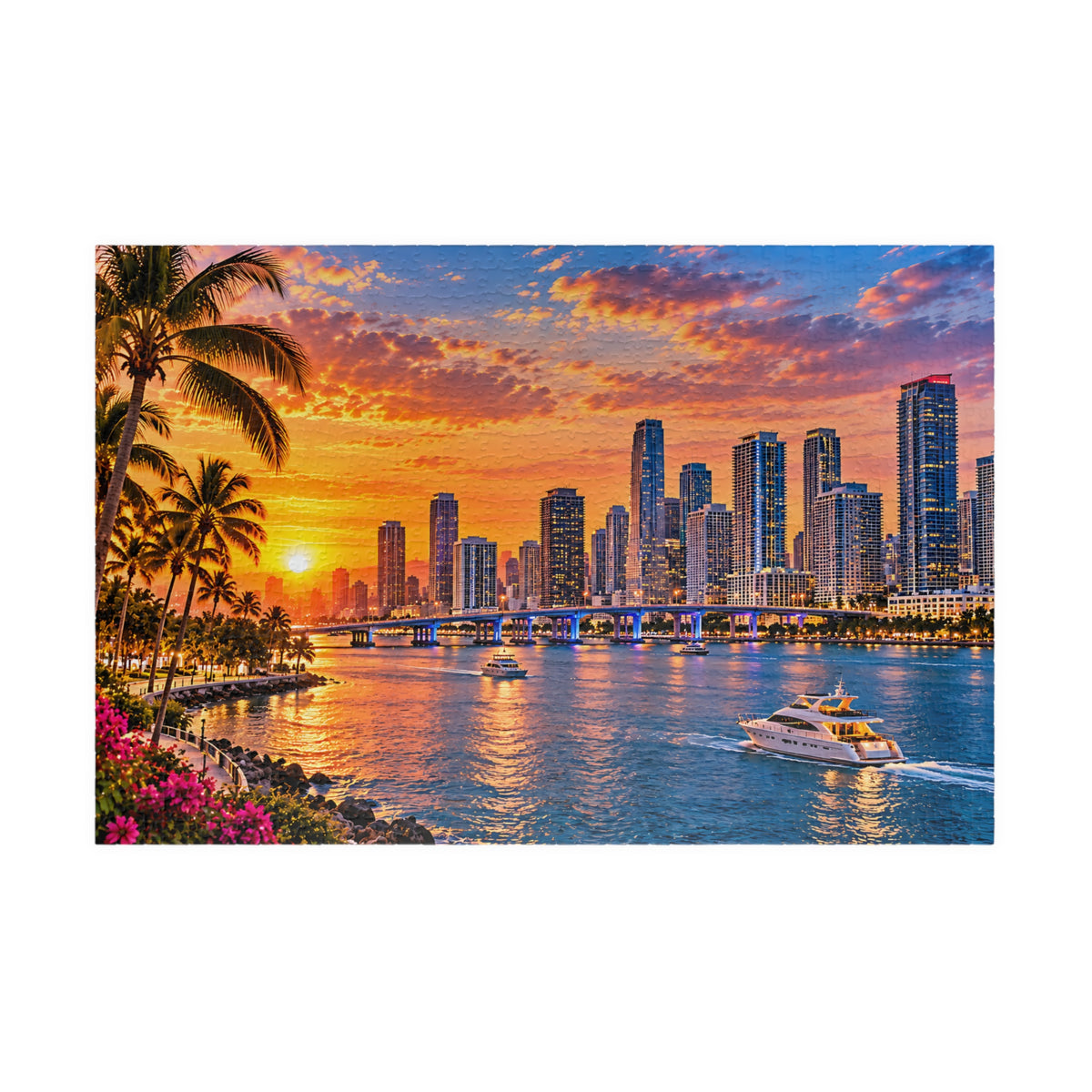 Miami Florida Puzzle – Tropical City Skyline Jigsaw Puzzle (110, 252, 520, 1014-piece)
