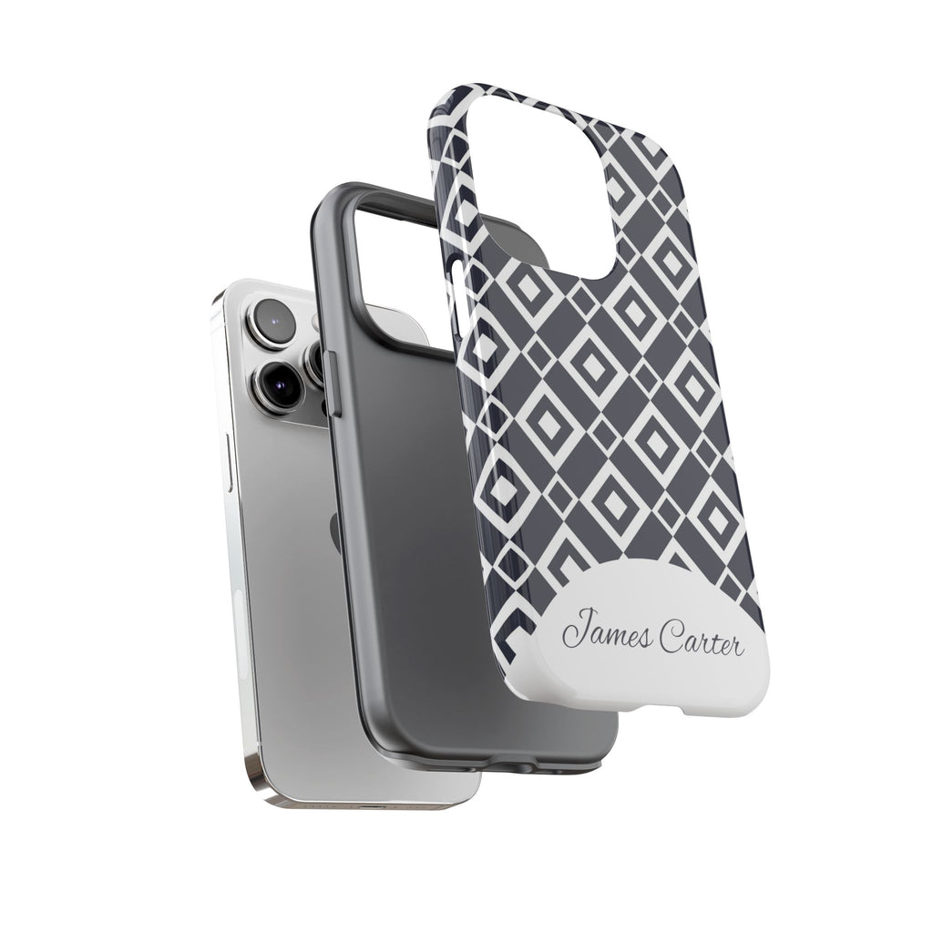 Personalized Geometric Phone Case with Name – Black & White Tough Case