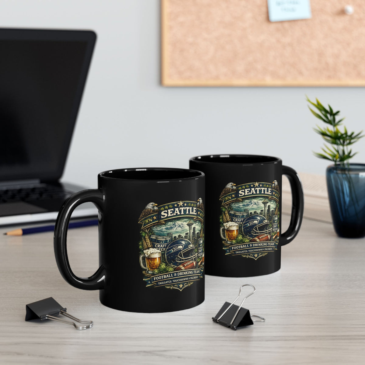 Seattle Football Mug for Men Black Coffee Cup for Beer Lovers, Tailgating & Game Day Sports Fan Gift