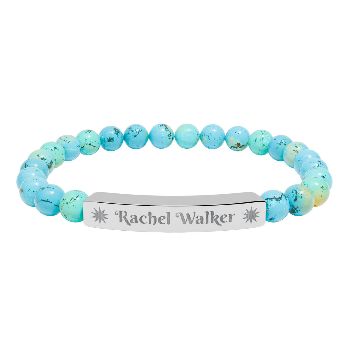 Personalized Natural Stone Bracelet – Custom Name & Sun