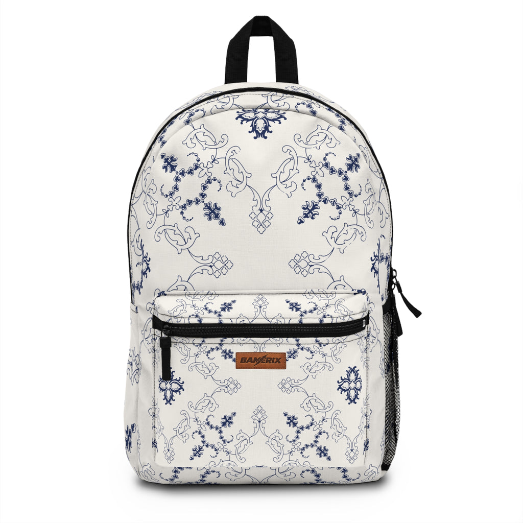 Cream & Blue Vintage Floral Backpack – Elegant Botanical Pattern