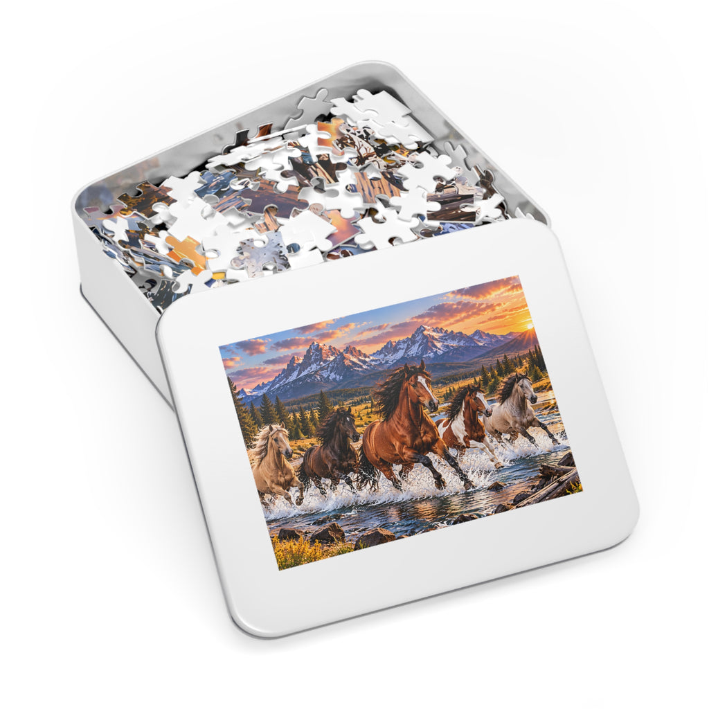 Wild Horses Puzzle – Mountain Landscape & Running Horses