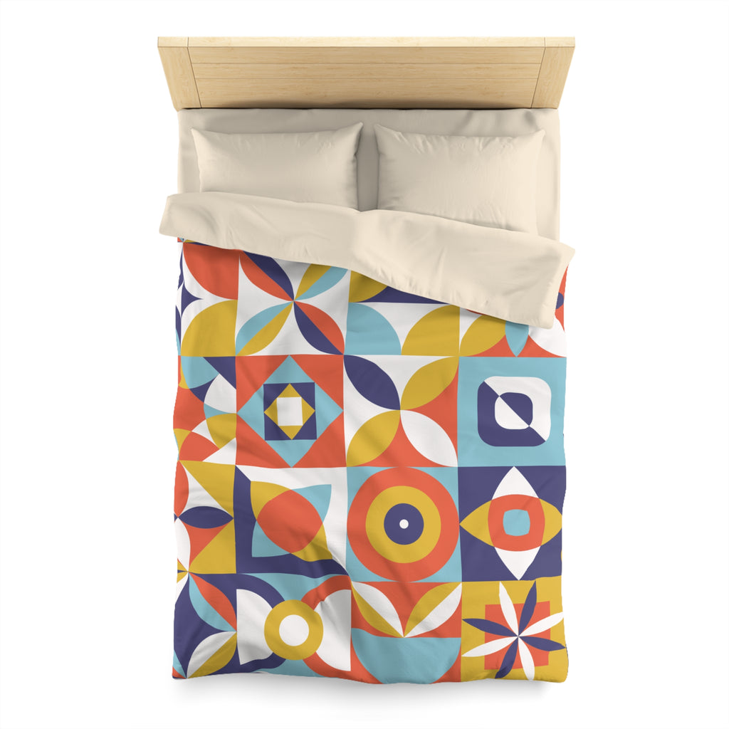Geometric Retro Tile Pattern Microfiber Duvet Cover | Colorful Mid Century Design